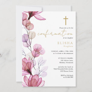 Invitation Confirmation d'or floral transparent Rose Dusty