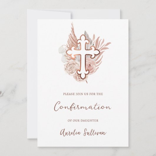 Invitation Confirmation du bouquet Rose Boho (Devant)