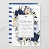 Invitation Confirmation du cadre floral bleu (Devant / Derrière)
