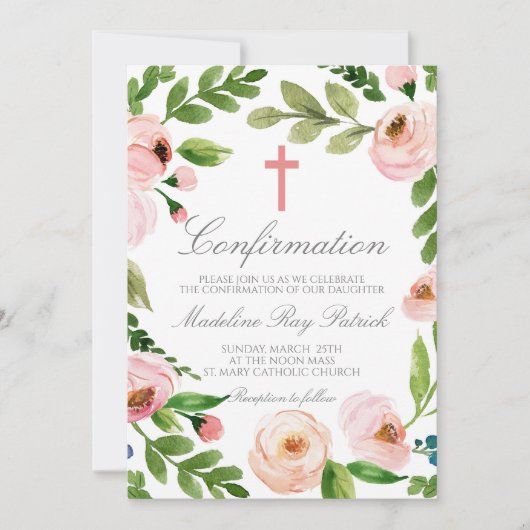 Invitation Confirmation du cadre floral rose (Devant)