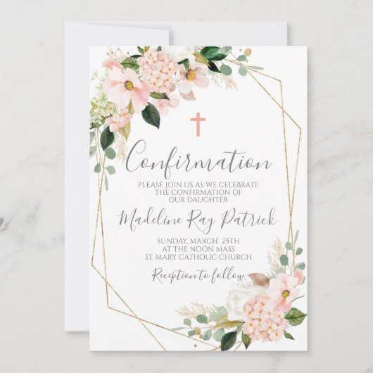 Invitation Confirmation du cadre floral rose (Devant)