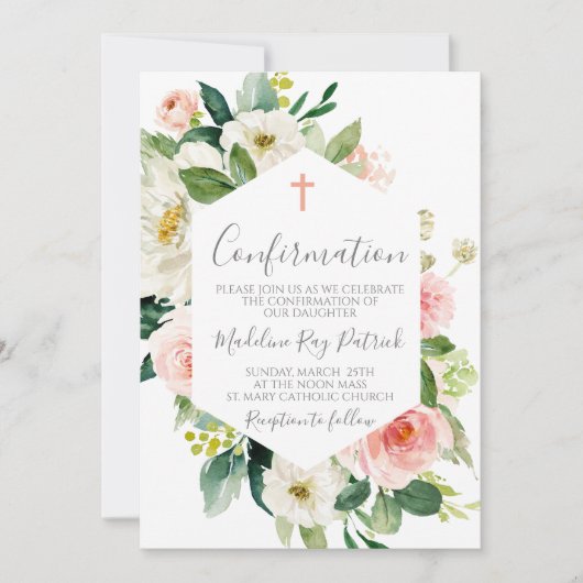 Invitation Confirmation du cadre floral rose (Devant)