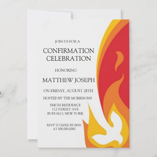 Invitation Confirmation du feu de colombe rouge jaune tendanc (Devant)