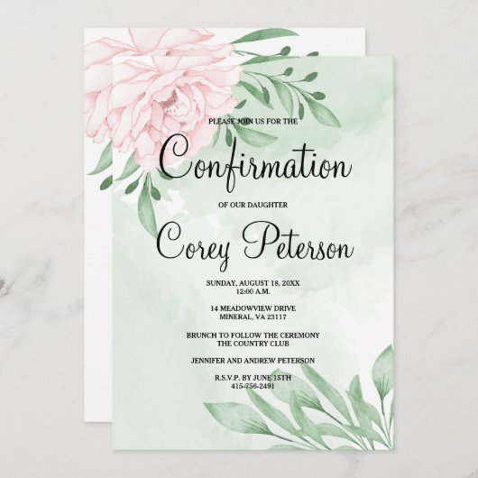 Invitation Confirmation du feuillage rose Eucalyptus (Devant / Derrière)