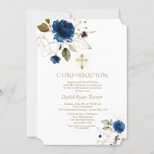 Invitation Confirmation du garçon de luxe Blue Gold Floral