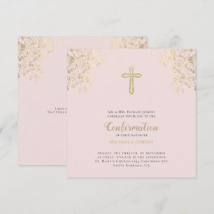 Invitation Confirmation du texte de la Bible Blush Gold Cross