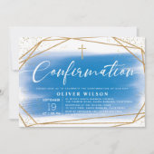 Invitation Confirmation Elegant Gold & Blue Boy (Devant)