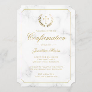 Invitation Confirmation Elegant Marbre blanc Gold Script garç
