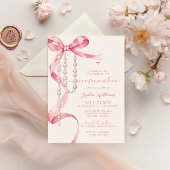Invitation Confirmation Elegant Pink Bow & Rosary