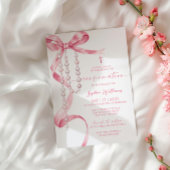 Invitation Confirmation Elegant Pink Bow & Rosary