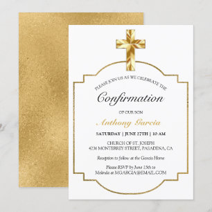 Invitation Confirmation Elegant White Gold Boys