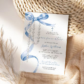 Invitation Confirmation Elégante Bleue Bow & Rosaire