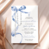 Invitation Confirmation Elégante Bleue Bow & Rosaire