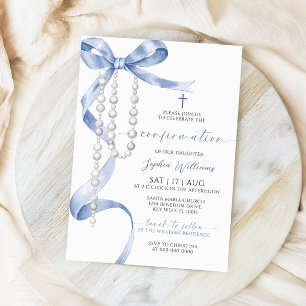 Invitation Confirmation Elégante Bleue Bow & Rosaire