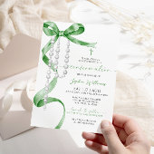 Invitation Confirmation Elégante Sage Green Bow & Rosary