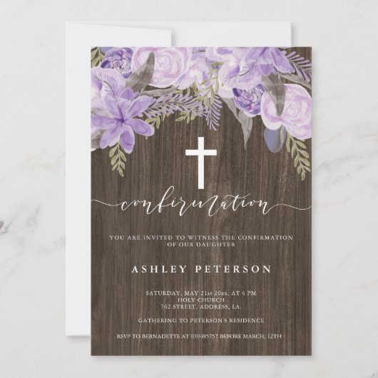 Invitation Confirmation en bois d'aquarelle rose fleuri (Devant)