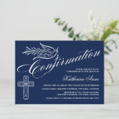 Invitation Confirmation en calligraphie avec croix et colombe (Debout devant)