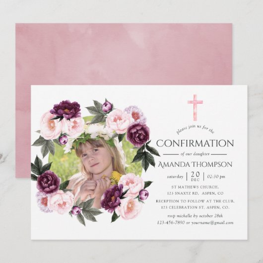 Invitation Confirmation en velours profond et rose buisson (Devant / Derrière)