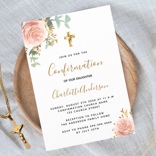 Invitation Confirmation eucalyptus rousse rose floral fille