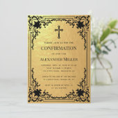 Invitation Confirmation Faux Gold Foil Vintage Cross Luxury (Debout devant)