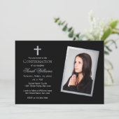 Invitation Confirmation Faux Silver & Black Photo Calligraphy (Debout devant)