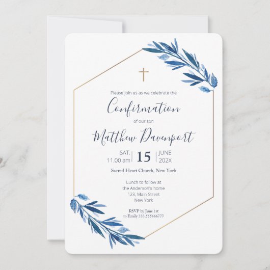 Invitation Confirmation Feuillage bleu (Devant)