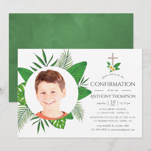Invitation Confirmation Feuilles Tropicales (Devant / Derrière)