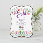 Invitation CONFIRMATION Fiesta Mexicaine Fleurs Folk Rustique (Debout devant)