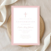 Invitation Confirmation Fille Croix Rose Moderne