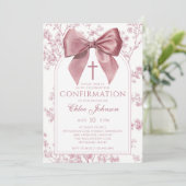 Invitation Confirmation Fille Fleur Rose Vintage (Debout devant)