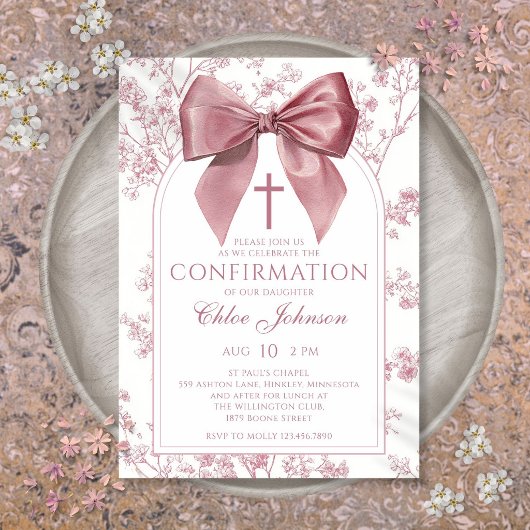 Invitation Confirmation Fille Fleur Rose Vintage
