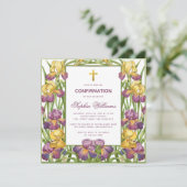 Invitation Confirmation Fille Iris Violet Jaune Croix Florale (Debout devant)