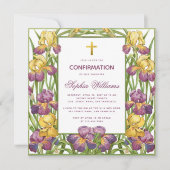 Invitation Confirmation Fille Iris Violet Jaune Croix Florale (Devant)