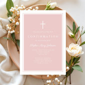 Invitation Confirmation Fille Moderne Rose Pâle Croix