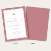 Invitation Confirmation Fille Moderne Rose Poussiéreuse Croix