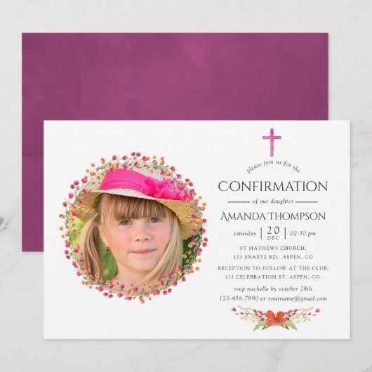 Invitation Confirmation Fleur de Aquarelle (Devant / Derrière)