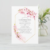 Invitation Confirmation Fleur de Cerisier Géométrique Rose Pr (Debout devant)