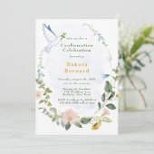 Invitation Confirmation Fleur sauvage de la verdure Dusty Blu (Debout devant)