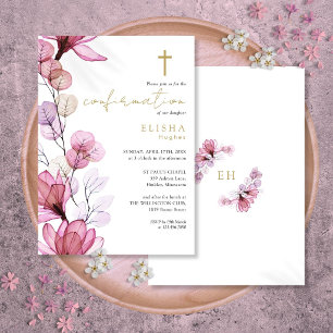 Invitation Confirmation Fleurale Transparente Rose Poussiéreu