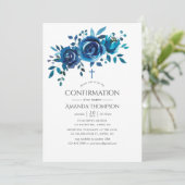 Invitation Confirmation Fleurie Bleu Marine et Blanc (Debout devant)