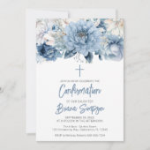 Invitation Confirmation Fleurie Bleu Poussière (Devant)