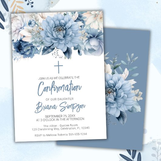 Invitation Confirmation Fleurie Bleu Poussière