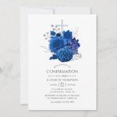 Invitation Confirmation Fleurie Bleu Royal et Argent (Devant)