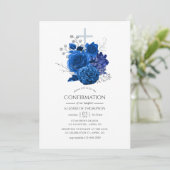 Invitation Confirmation Fleurie Bleu Royal et Argent (Debout devant)