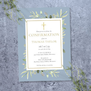 Invitation Confirmation Fleurie de Verdure Bleu Poussiéreux