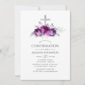 Invitation Confirmation Fleurie prune et marine (Devant)