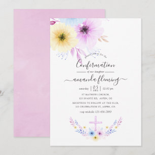 Invitation Confirmation Fleurie Rose et Bleue Pastel