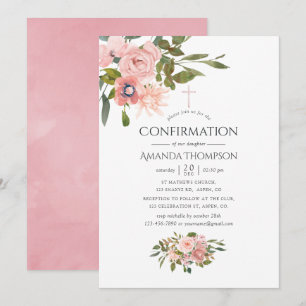 Invitation Confirmation Fleurie Rose Pâle et Or Rose