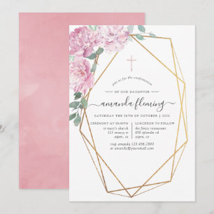 Invitation Confirmation Fleurie Rose Pâle Géométrique