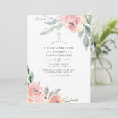Invitation Confirmation Fleurie Rose Pâle Pastel (Debout devant)
